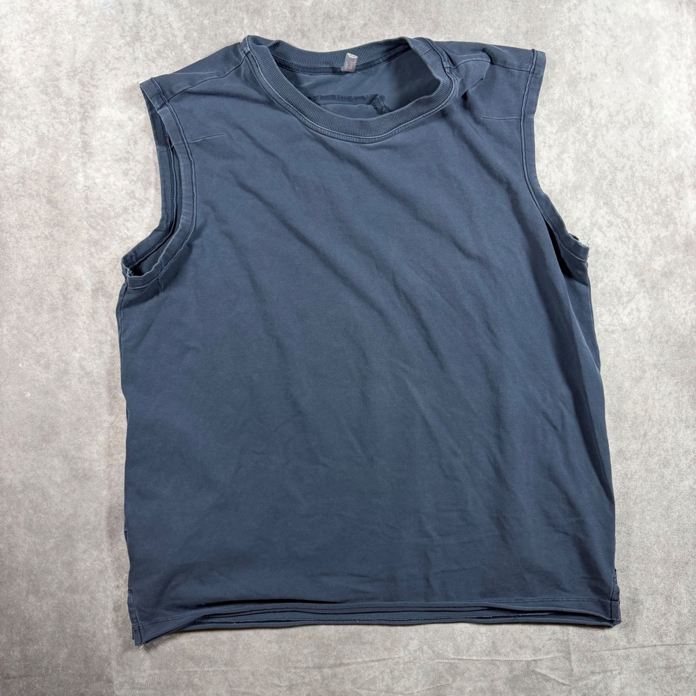 FP Movement Free People Washed Navy Muscle Tank Top Back Zip Pocket S Barre